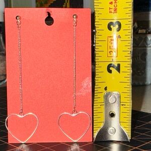 Silver Heart Drop Stud Earrings